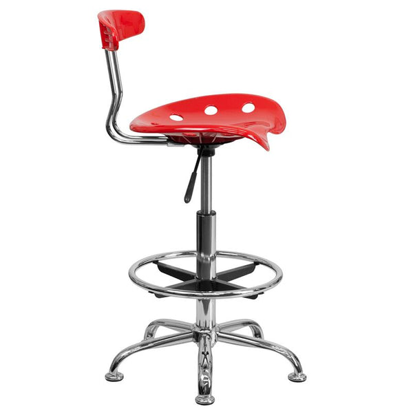 Flash Furniture Vibrant Red and Chrome Drafting Stool with Tractor Seat - LF-215-RED-GG