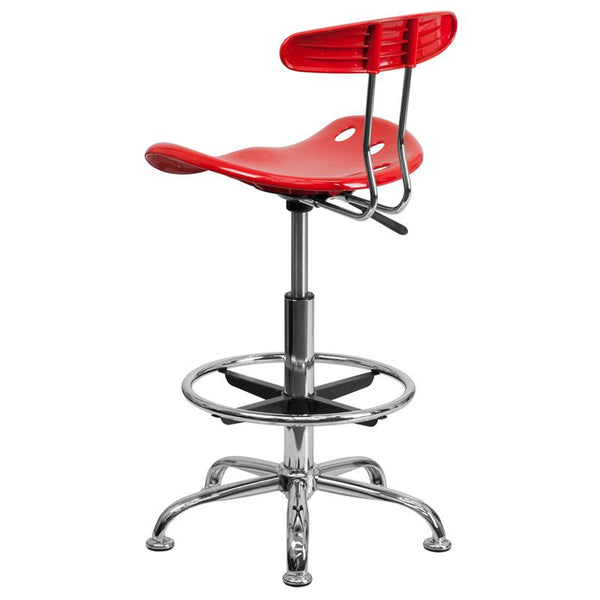 Flash Furniture Vibrant Red and Chrome Drafting Stool with Tractor Seat - LF-215-RED-GG