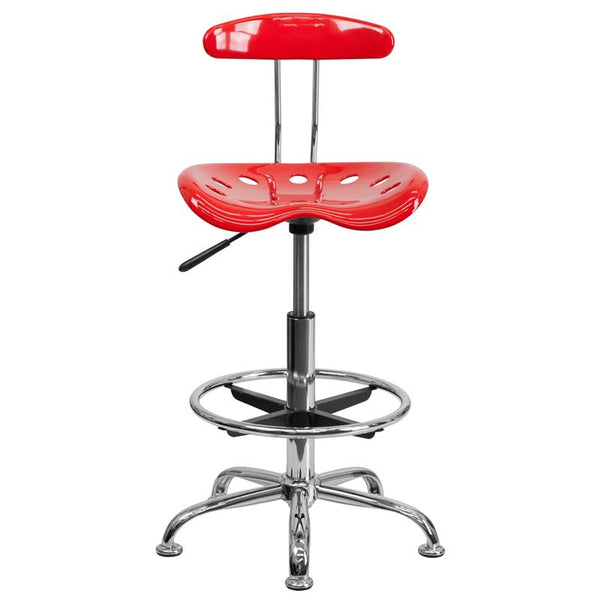 Flash Furniture Vibrant Red and Chrome Drafting Stool with Tractor Seat - LF-215-RED-GG