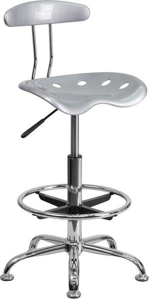 Flash Furniture Vibrant Silver and Chrome Drafting Stool with Tractor Seat - LF-215-SILVER-GG