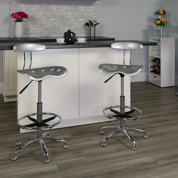 Flash Furniture Vibrant Silver and Chrome Drafting Stool with Tractor Seat - LF-215-SILVER-GG