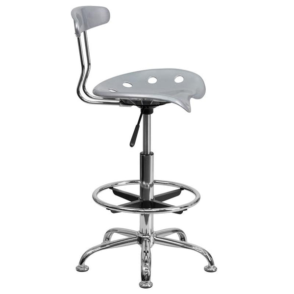 Flash Furniture Vibrant Silver and Chrome Drafting Stool with Tractor Seat - LF-215-SILVER-GG