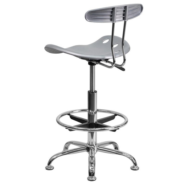 Flash Furniture Vibrant Silver and Chrome Drafting Stool with Tractor Seat - LF-215-SILVER-GG