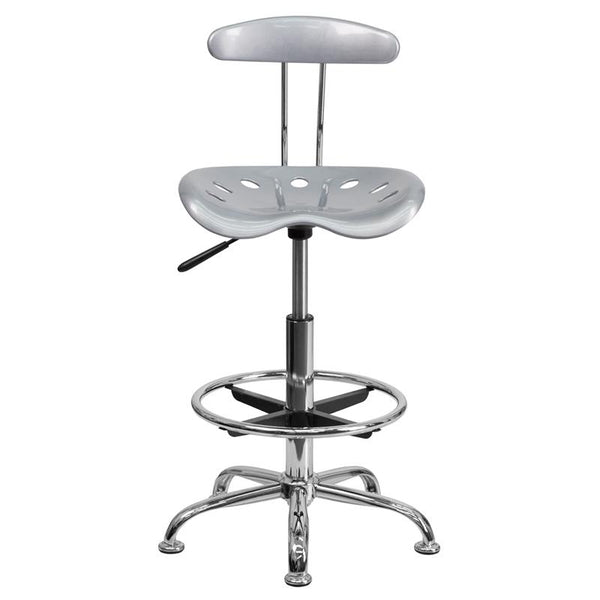 Flash Furniture Vibrant Silver and Chrome Drafting Stool with Tractor Seat - LF-215-SILVER-GG