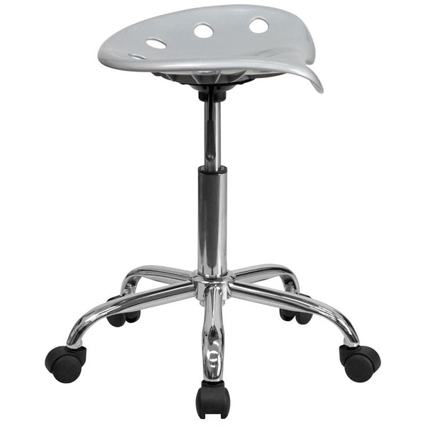 Flash Furniture Vibrant Silver Tractor Seat and Chrome Stool - LF-214A-SILVER-GG