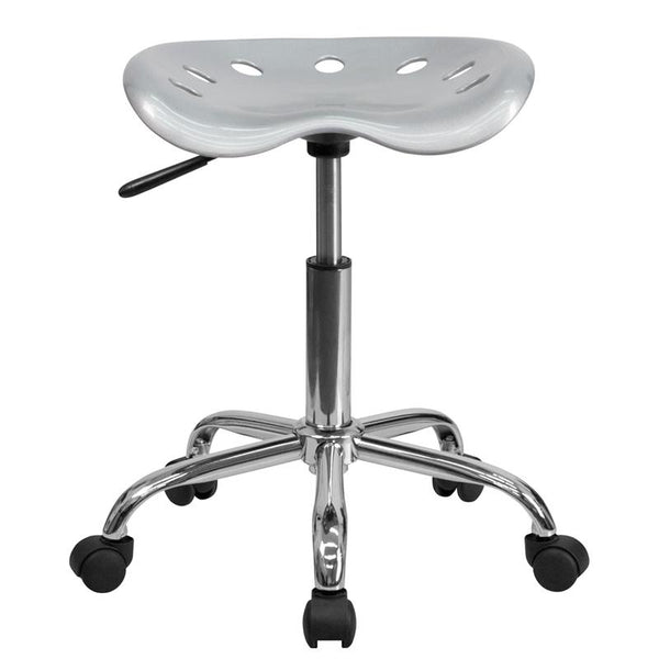 Flash Furniture Vibrant Silver Tractor Seat and Chrome Stool - LF-214A-SILVER-GG