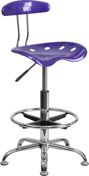 Flash Furniture Vibrant Violet and Chrome Drafting Stool with Tractor Seat - LF-215-VIOLET-GG