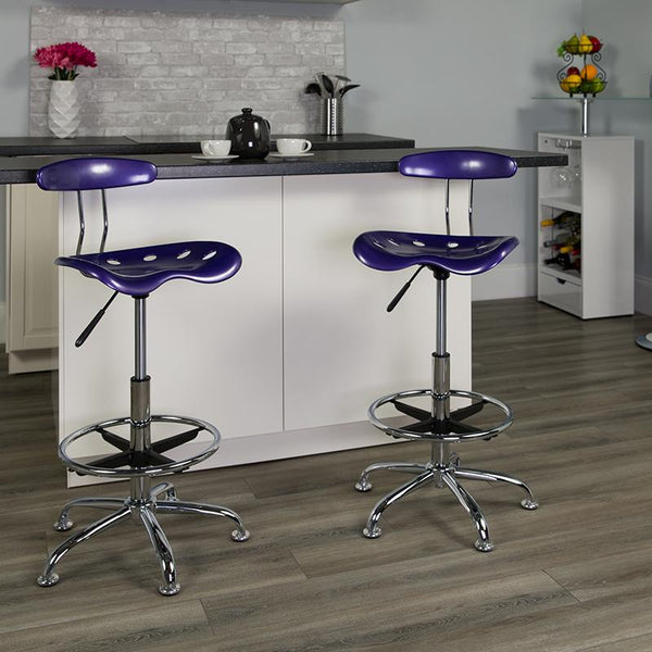 Flash Furniture Vibrant Violet and Chrome Drafting Stool with Tractor Seat - LF-215-VIOLET-GG