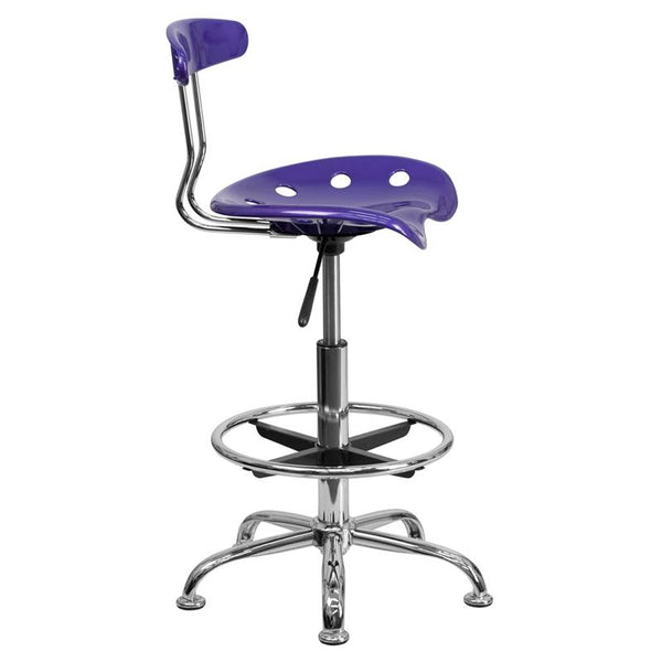 Flash Furniture Vibrant Violet and Chrome Drafting Stool with Tractor Seat - LF-215-VIOLET-GG