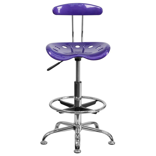 Flash Furniture Vibrant Violet and Chrome Drafting Stool with Tractor Seat - LF-215-VIOLET-GG