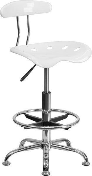 Flash Furniture Vibrant White and Chrome Drafting Stool with Tractor Seat - LF-215-WHITE-GG