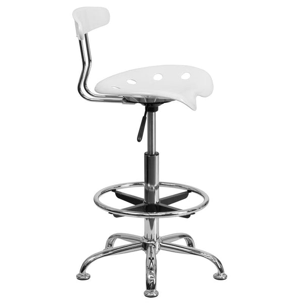 Flash Furniture Vibrant White and Chrome Drafting Stool with Tractor Seat - LF-215-WHITE-GG