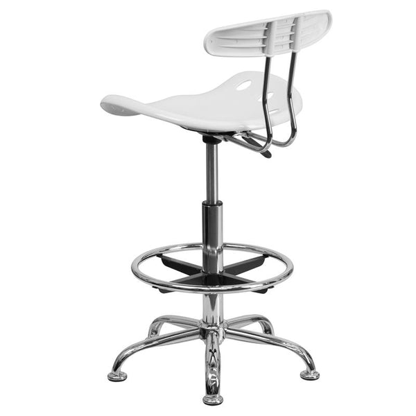 Flash Furniture Vibrant White and Chrome Drafting Stool with Tractor Seat - LF-215-WHITE-GG