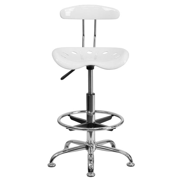 Flash Furniture Vibrant White and Chrome Drafting Stool with Tractor Seat - LF-215-WHITE-GG