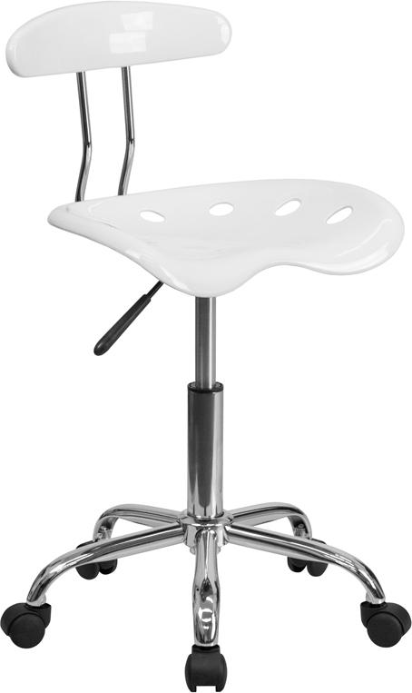 Flash Furniture Vibrant White and Chrome Swivel Task Chair with Tractor Seat - LF-214-WHITE-GG