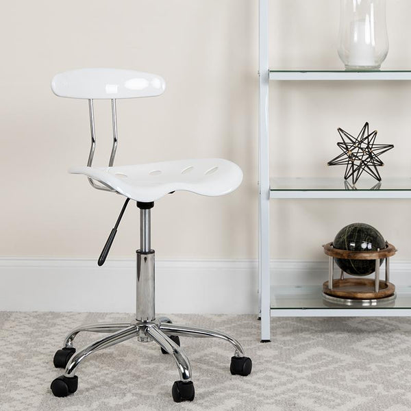 Flash Furniture Vibrant White and Chrome Swivel Task Chair with Tractor Seat - LF-214-WHITE-GG