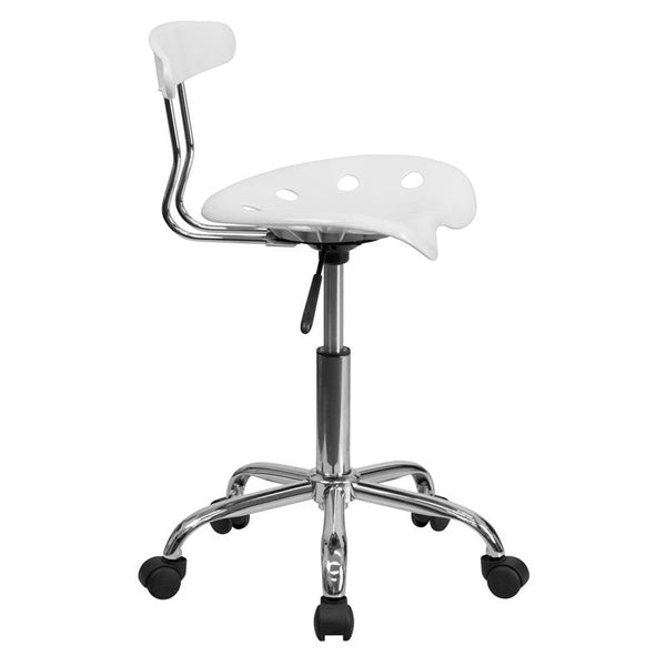 Flash Furniture Vibrant White and Chrome Swivel Task Chair with Tractor Seat - LF-214-WHITE-GG