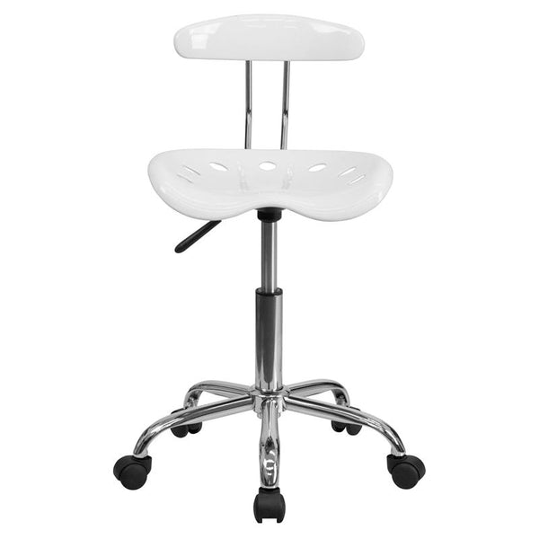 Flash Furniture Vibrant White and Chrome Swivel Task Chair with Tractor Seat - LF-214-WHITE-GG