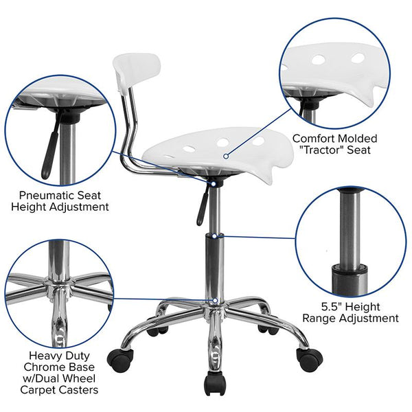 Flash Furniture Vibrant White and Chrome Swivel Task Chair with Tractor Seat - LF-214-WHITE-GG