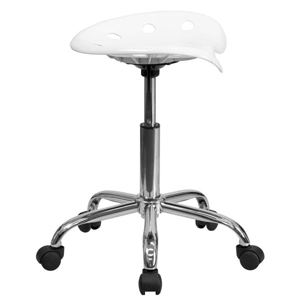 Flash Furniture Vibrant White Tractor Seat and Chrome Stool - LF-214A-WHITE-GG