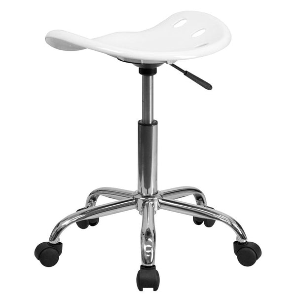 Flash Furniture Vibrant White Tractor Seat and Chrome Stool - LF-214A-WHITE-GG