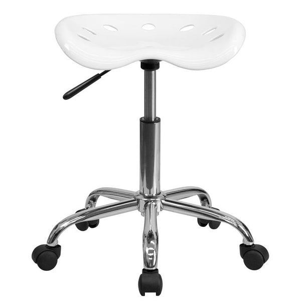 Flash Furniture Vibrant White Tractor Seat and Chrome Stool - LF-214A-WHITE-GG