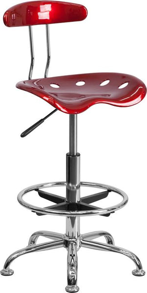 Flash Furniture Vibrant Wine Red and Chrome Drafting Stool with Tractor Seat - LF-215-WINERED-GG