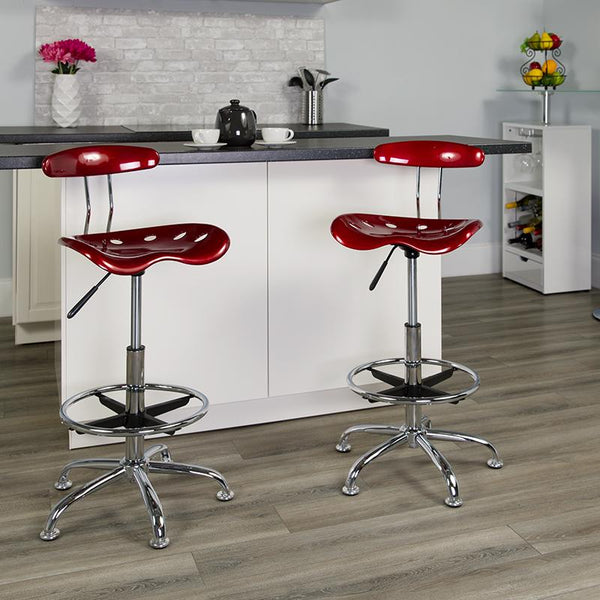 Flash Furniture Vibrant Wine Red and Chrome Drafting Stool with Tractor Seat - LF-215-WINERED-GG