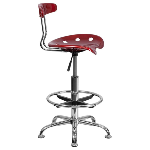 Flash Furniture Vibrant Wine Red and Chrome Drafting Stool with Tractor Seat - LF-215-WINERED-GG