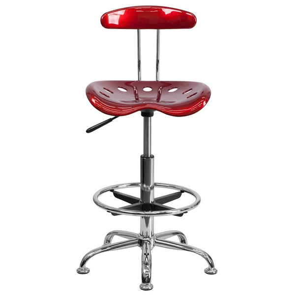 Flash Furniture Vibrant Wine Red and Chrome Drafting Stool with Tractor Seat - LF-215-WINERED-GG