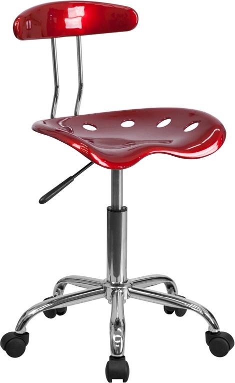 Flash Furniture Vibrant Wine Red and Chrome Swivel Task Chair with Tractor Seat - LF-214-WINERED-GG