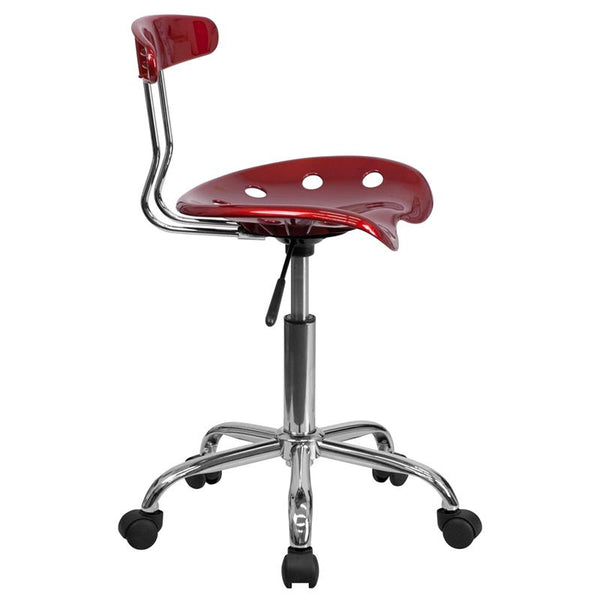 Flash Furniture Vibrant Wine Red and Chrome Swivel Task Chair with Tractor Seat - LF-214-WINERED-GG