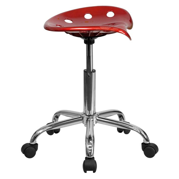 Flash Furniture Vibrant Wine Red Tractor Seat and Chrome Stool - LF-214A-WINERED-GG