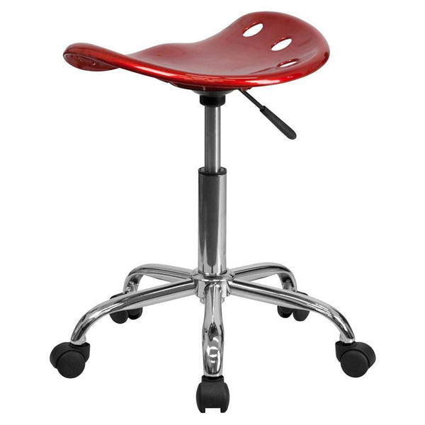 Flash Furniture Vibrant Wine Red Tractor Seat and Chrome Stool - LF-214A-WINERED-GG