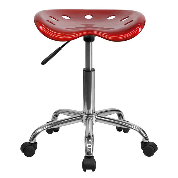 Flash Furniture Vibrant Wine Red Tractor Seat and Chrome Stool - LF-214A-WINERED-GG