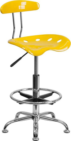 Flash Furniture Vibrant Yellow and Chrome Drafting Stool with Tractor Seat - LF-215-YELLOW-GG