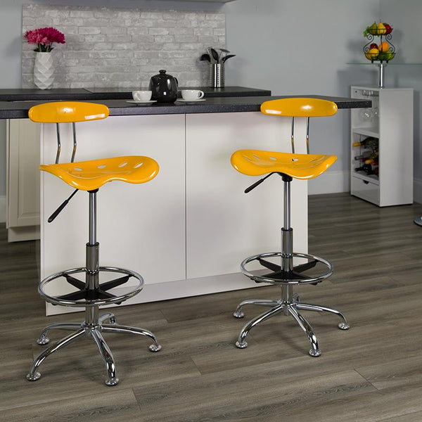 Flash Furniture Vibrant Yellow and Chrome Drafting Stool with Tractor Seat - LF-215-YELLOW-GG