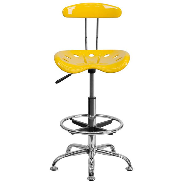 Flash Furniture Vibrant Yellow and Chrome Drafting Stool with Tractor Seat - LF-215-YELLOW-GG