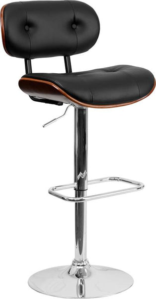 Flash Furniture Walnut Bentwood Adjustable Height Barstool with Button Tufted Black Vinyl Seat - SD-2228-WAL-GG