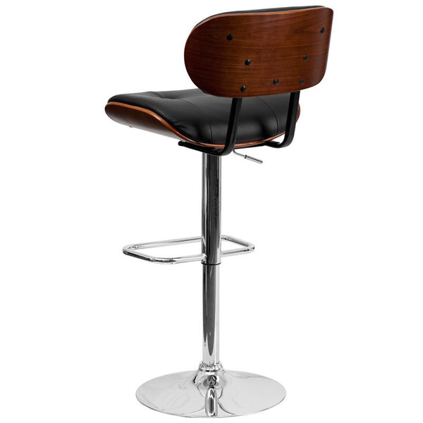 Flash Furniture Walnut Bentwood Adjustable Height Barstool with Button Tufted Black Vinyl Seat - SD-2228-WAL-GG