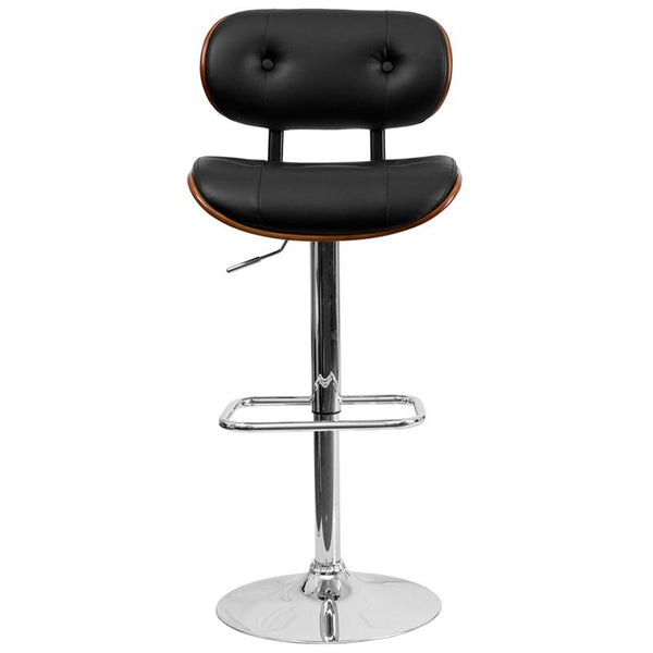 Flash Furniture Walnut Bentwood Adjustable Height Barstool with Button Tufted Black Vinyl Seat - SD-2228-WAL-GG