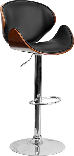 Flash Furniture Walnut Bentwood Adjustable Height Barstool with Curved Back and Black Vinyl Seat - SD-2203-WAL-GG
