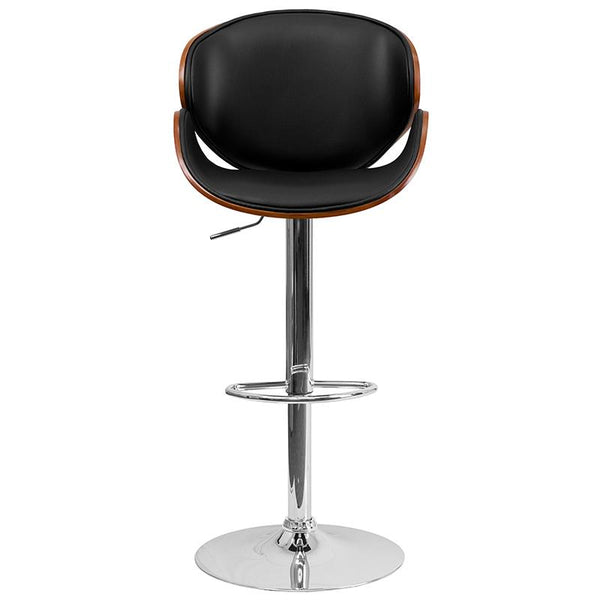 Flash Furniture Walnut Bentwood Adjustable Height Barstool with Curved Back and Black Vinyl Seat - SD-2203-WAL-GG