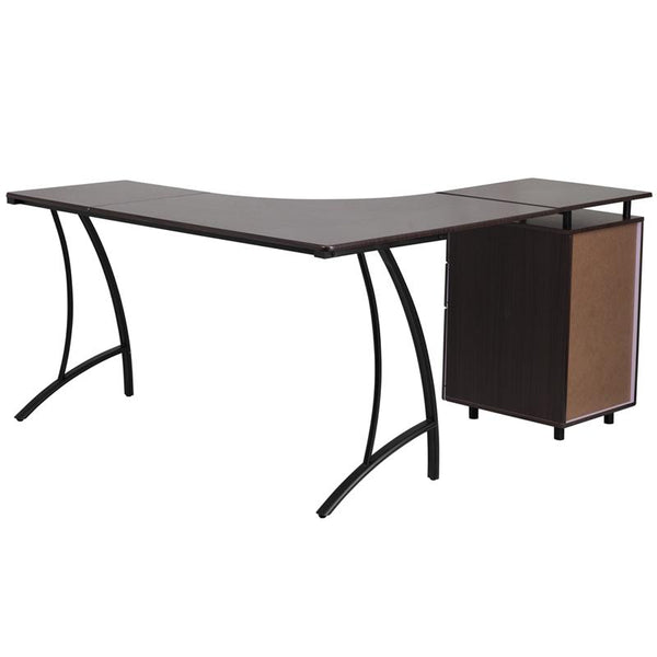 Flash Furniture Walnut Laminate L-Shape Desk with Three Drawer Pedestal - NAN-WK-113-WAL-GG