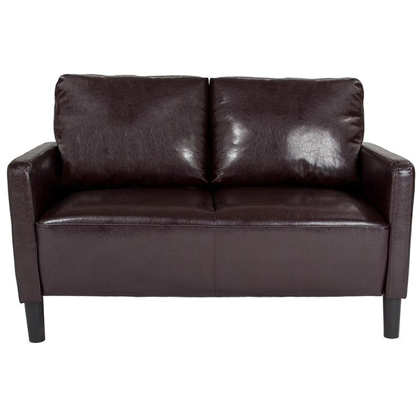 Flash Furniture Washington Park Upholstered Loveseat in Brown Leather - SL-SF918-2-BRN-GG