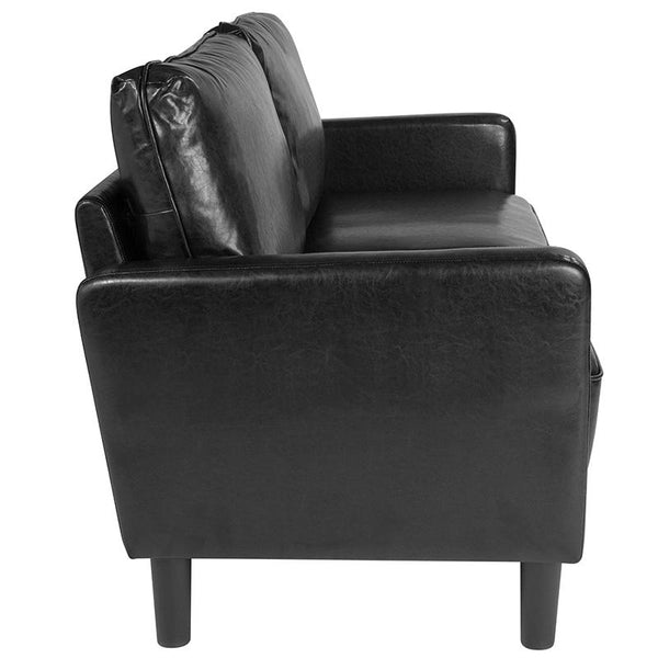 Flash Furniture Washington Park Upholstered Sofa in Black Leather - SL-SF918-3-BLK-GG