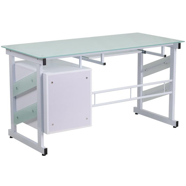 Computer Flash Desk Flash Furniture White Computer Desk with Frosted Glass Top and Three D ...