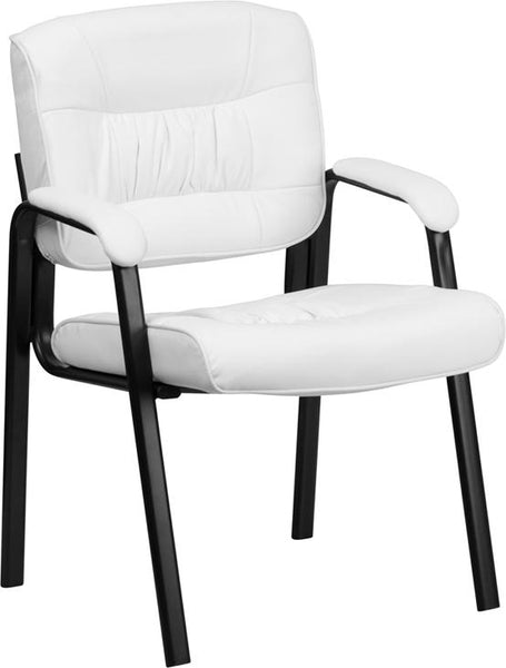 Flash Furniture White Leather Executive Side Reception Chair with Black Metal Frame - BT-1404-WH-GG