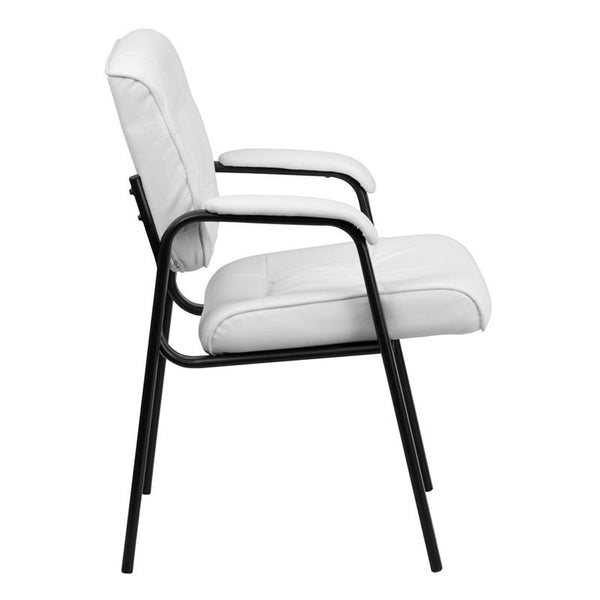 Flash Furniture White Leather Executive Side Reception Chair with Black Metal Frame - BT-1404-WH-GG