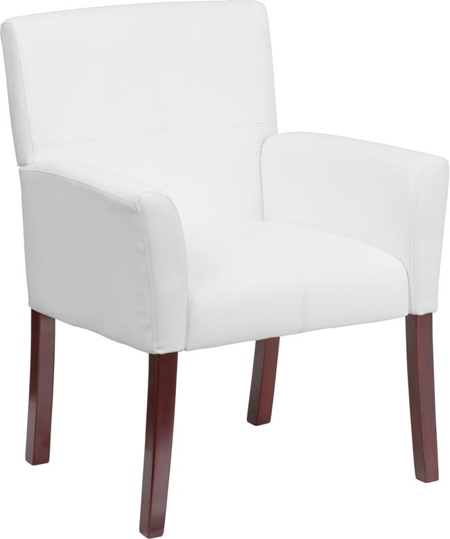 Flash Furniture White Leather Executive Side Reception Chair with Mahogany Legs - BT-353-WH-GG